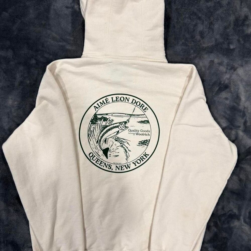 Aime Leon Dore x Woolrich Fishing Hoodie Size S Cream